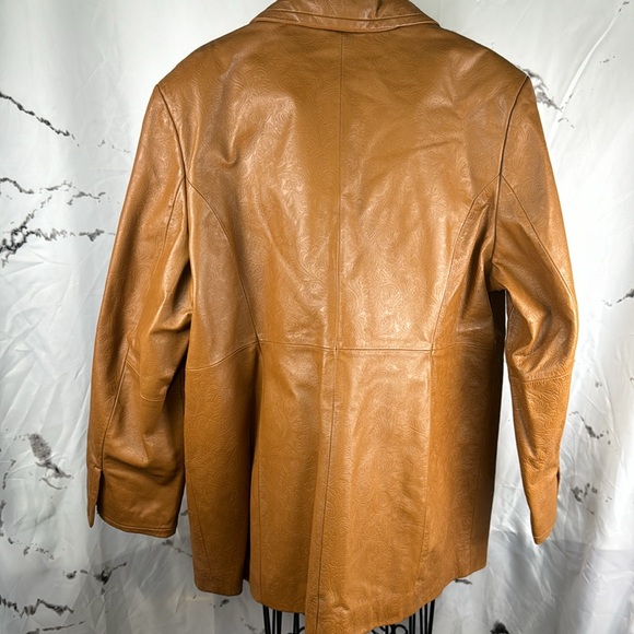 Terry Lewis Stiff Leather Jacket Embossed Paisley Pattern Single Button Lined - Picture 6 of 10